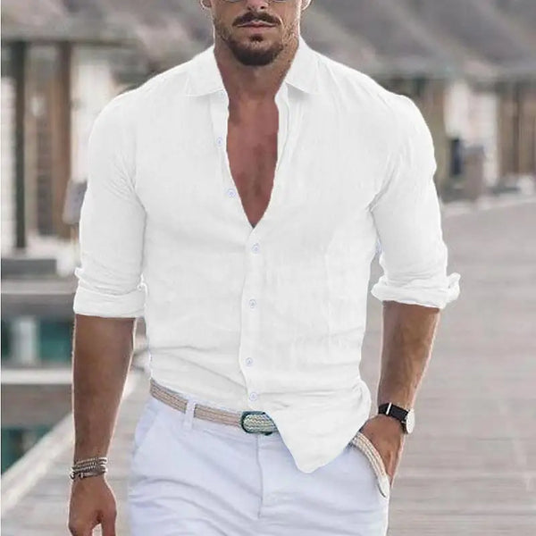 Men Cotton Linen Button Loose Blouse Shirts Spring Summer.