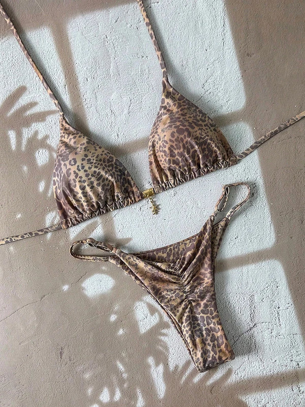 Sexy Leopard Push Up Bikinis Two Piece Bathing Suits Micro Bikini Sets Women.