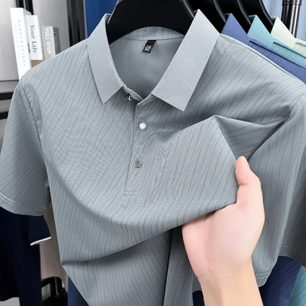 Summer Man Polo Shirts Luxury Short Sleeve Ice Silk Cool Soft.