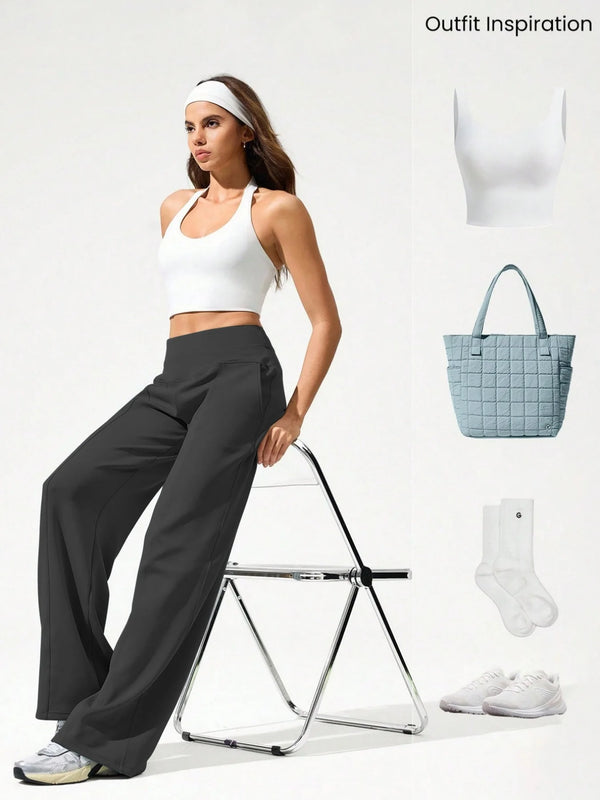 Four-Season High-Waisted Yoga Pants, 9-Inch Loose Straight Leg Wide.