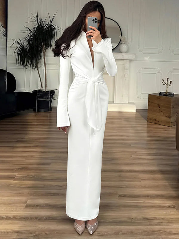 Women’s V Neck Long Sleeve Maxi Dresses Party Slim Commute Long Dress.