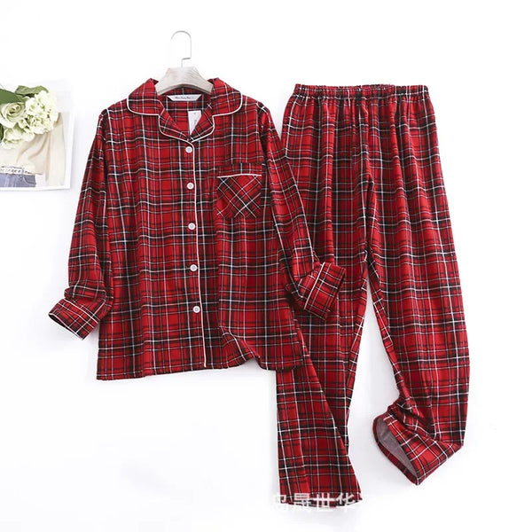 Loose Pure Cotton Long Sleeve Long Pants Sleepwear for Men And Women.
