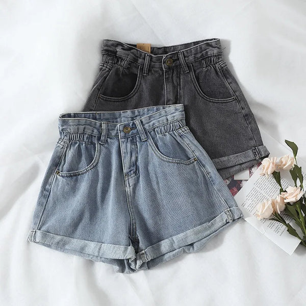 Summer High Waist Denim Shorts Women.