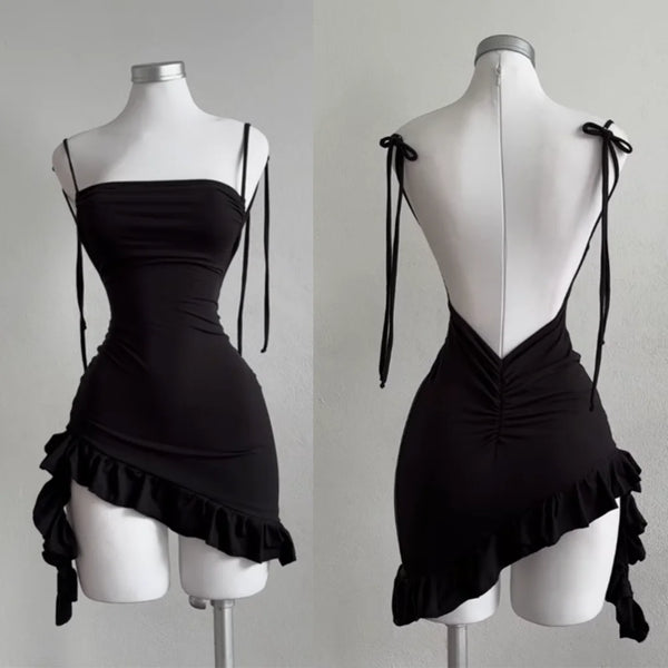 Women’s Sleeveless Backless Ruffles Mini Dress.