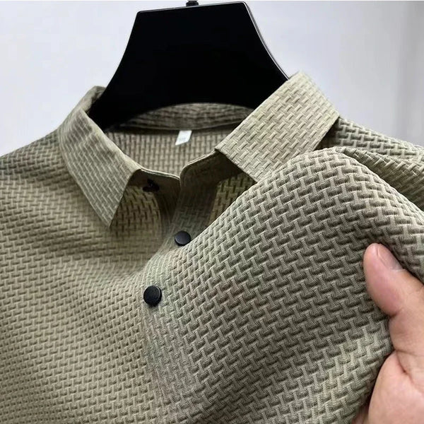 Men's Business Casual Short Sleeved Bone Flower Solid Color POLO Shirt.