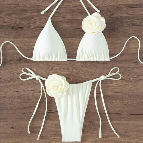 S - L Sexy 3D Flowers Halter Strappy Bikini Women Swimwear Female Swimsuit.