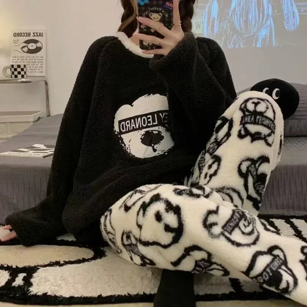 Women's Pajamas Tops and Trousers Sleepwear Homewear Winter Cartoon.