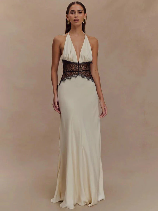 Mozision Summer Backless Sexy Maxi Dress Women Gown Patchwork.