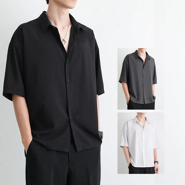 1pcs Summer Thin Men Short Sleeve Shirt Man Ice Silk Loose Style Shirt Male.