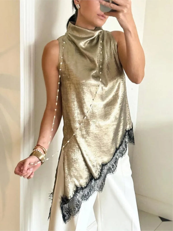 Fashion Sexy Sleeveless Vest Women's Elegant Lace Top Summer Office Holiday.