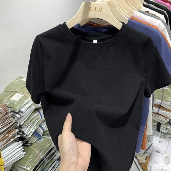 Cotton Black Short-sleeved T-shirt Women's Korean Version Loose.