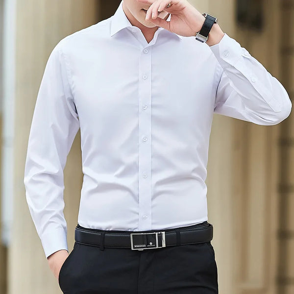 Men Solid Color Business Shirt Fashion Classic Basic Casual Slim.
