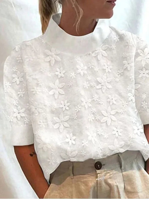 White Cotton Linen Summer Women Blouse Shirt Elegant.