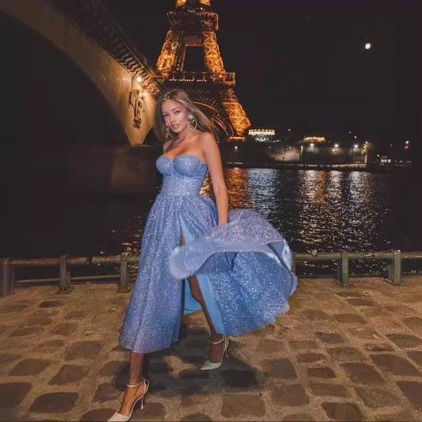 Elegant Long Evening Gown Spring New Style Strapless Sequin Formal Dress.