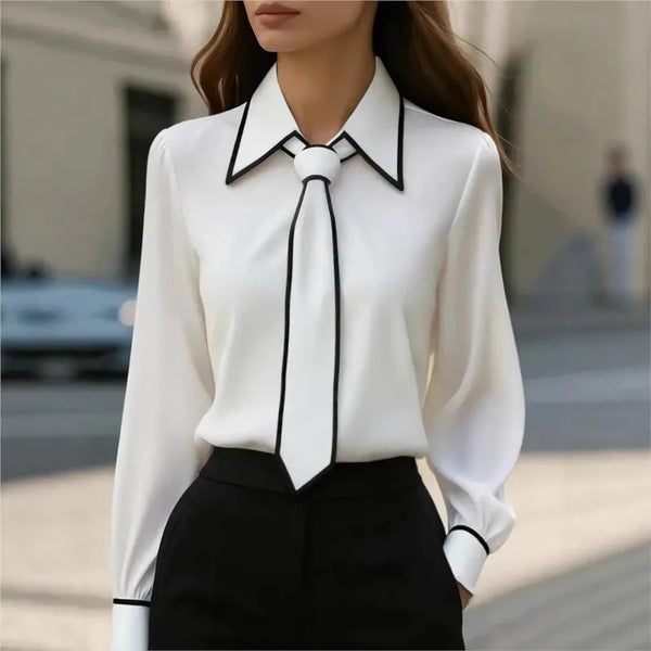 Women's Blouse Fashion Shirt Formal Bow Tie Long-sleeve.