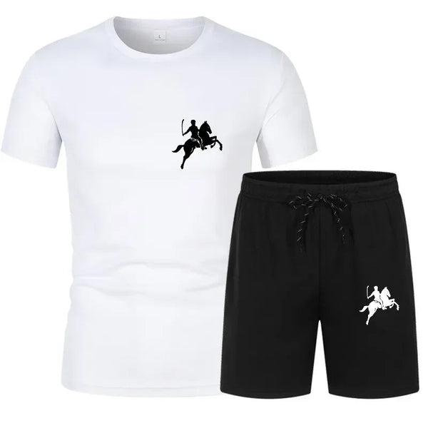 New fashionable and high-quality men's short sleeved T-shirt+shorts two-piece.