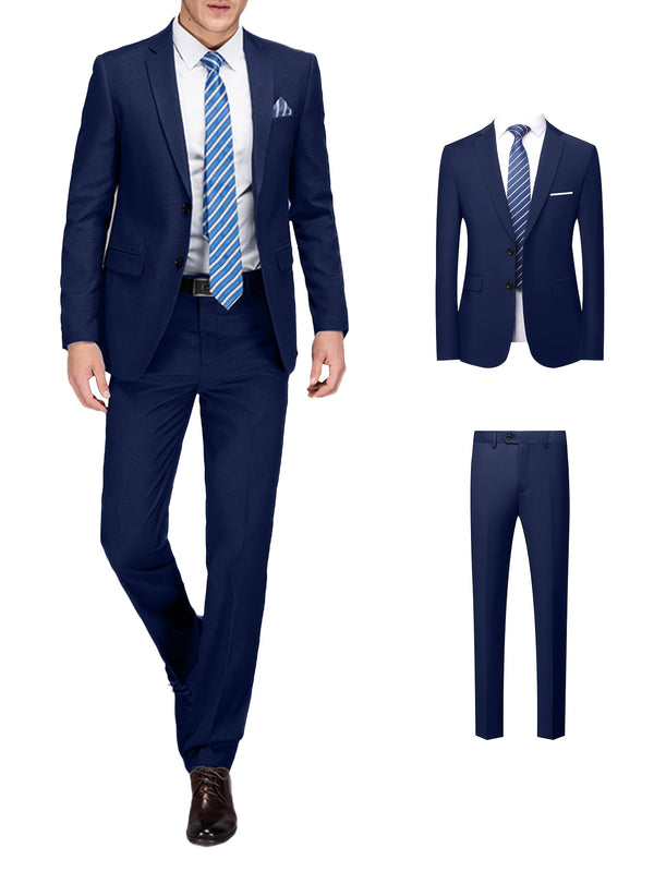 Men's 2pcs Suit Set: Jacket and Trousers, Single-Breasted with Two Buttons.