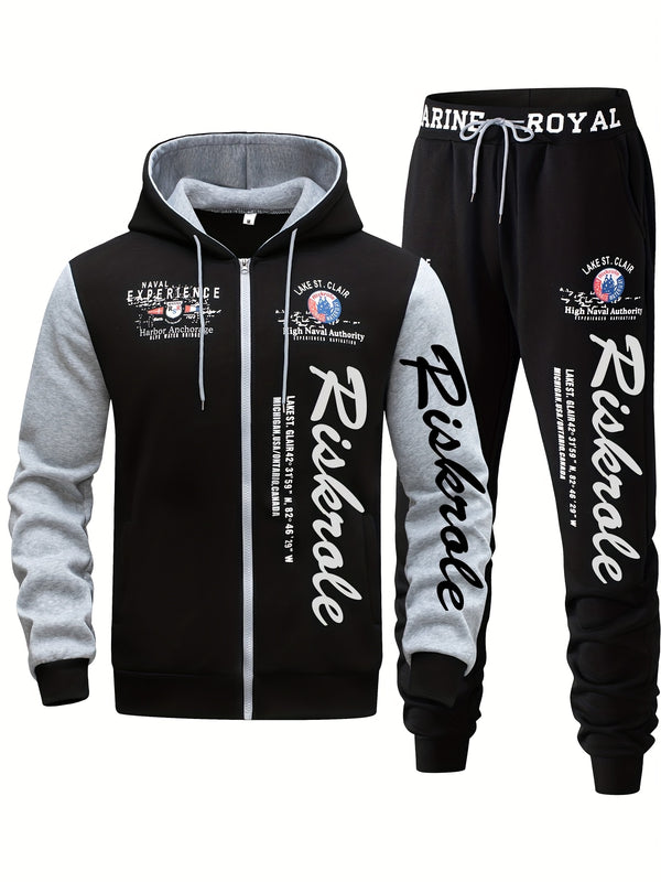 Men's Hooded Letter Print Tracksuit, 2pcs Casual Sports Set.