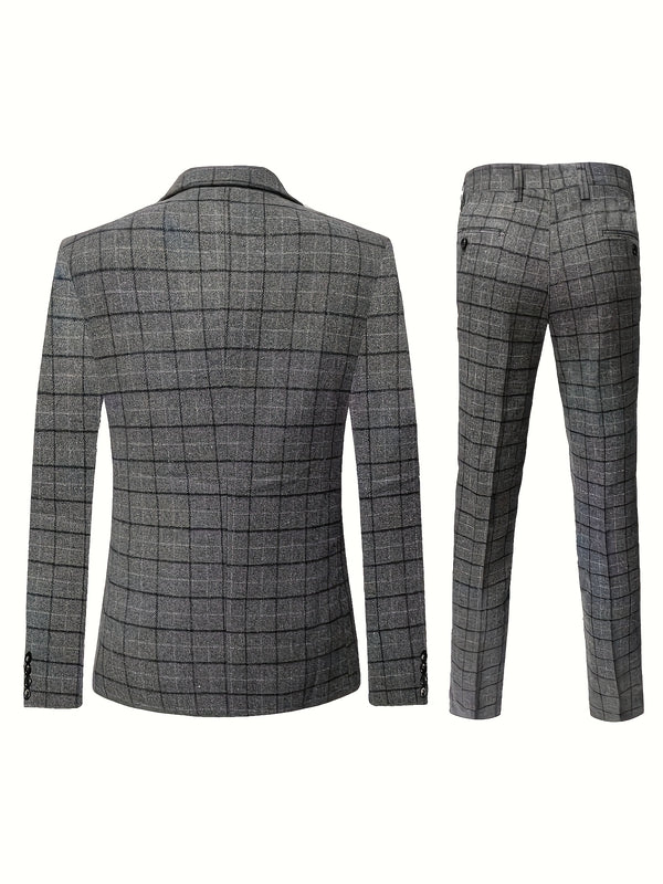 Men's High-Quality Vintage Plaid Three-Piece Suit.