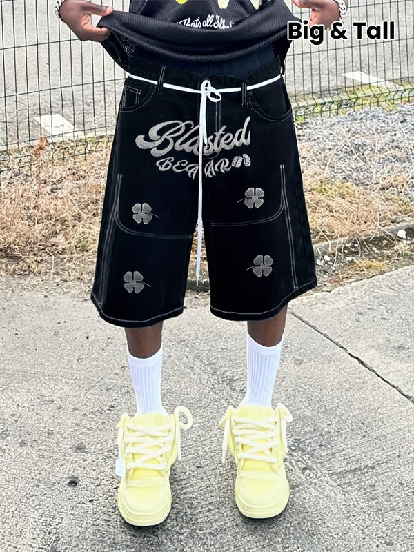 Embroidered Casual Mid-length Pants, Letter Embroidered Denim Shorts.