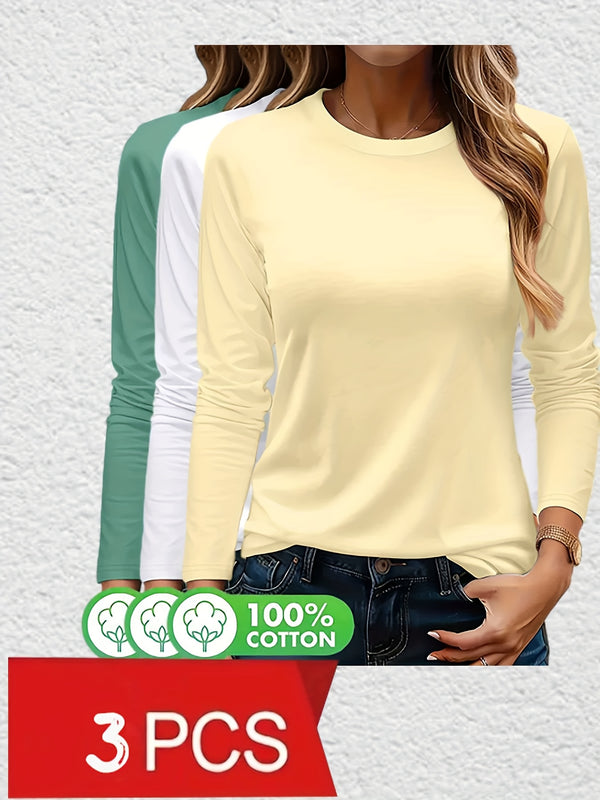 Women's Long Sleeve T-Shirt Plain Three-Pack.