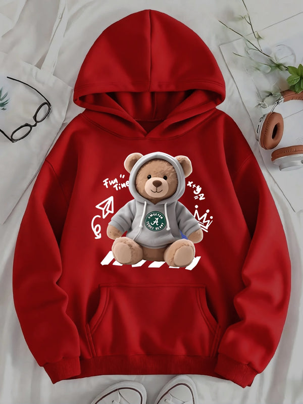 Cute Bear Printed Hoodie | Women'S Long Sleeve Hooded Sweatshirt.