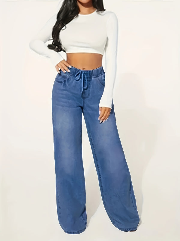 A Pair of Women's Stylish Loose-Fit Straight-Leg Jeans.