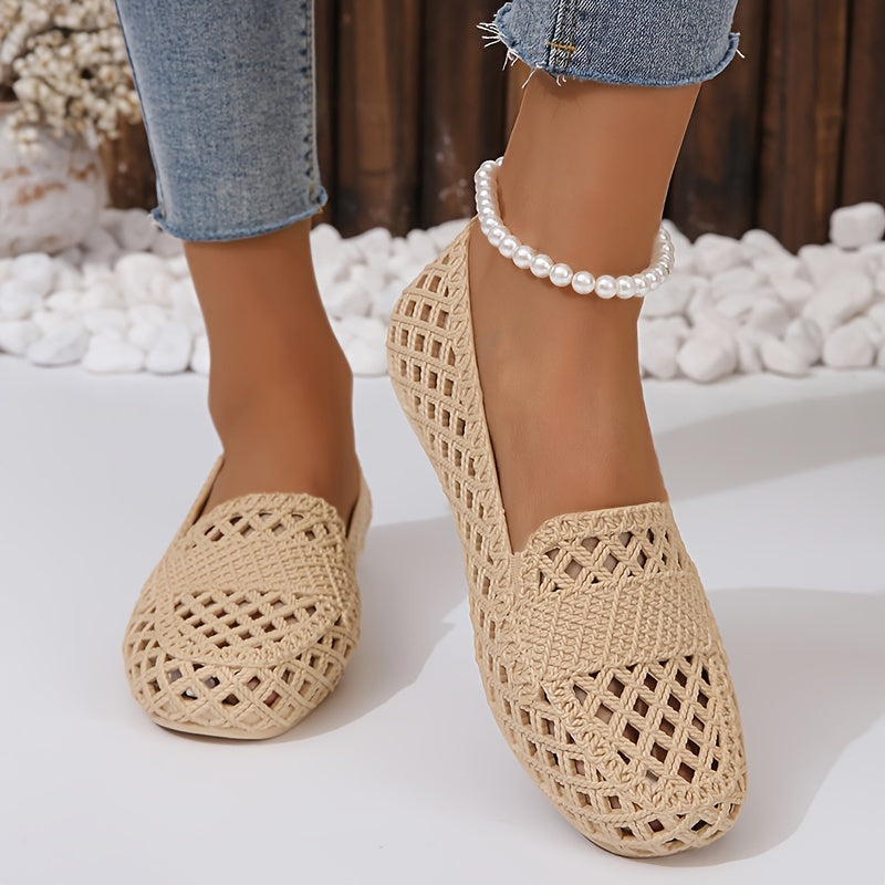 Women's Hollow Out Flat Sandals, Solid Color Round Toe PVC Slip On Shoes, Casual Summer Beach Sandals