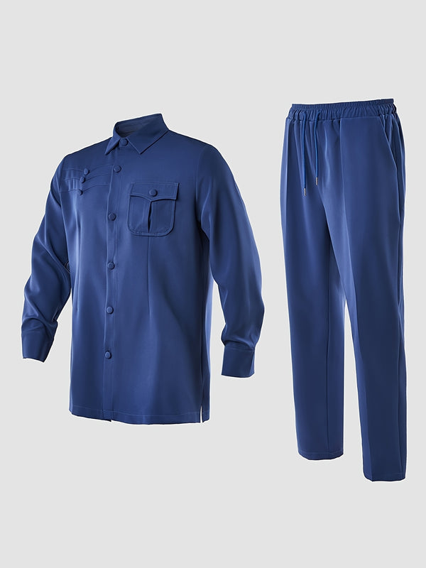 Men's Simple 2pcs Suit Set, Lapel Collar, Button Details.