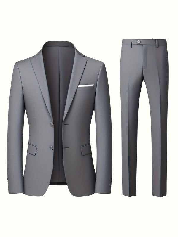 Men's 2pcs Wedding Suit Set, Tailored Business Suit Jacket + Classic Trousers.