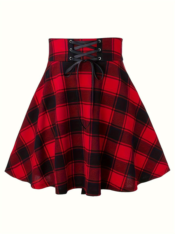 Directional Women's Waist-Tied Plaid Skirt.