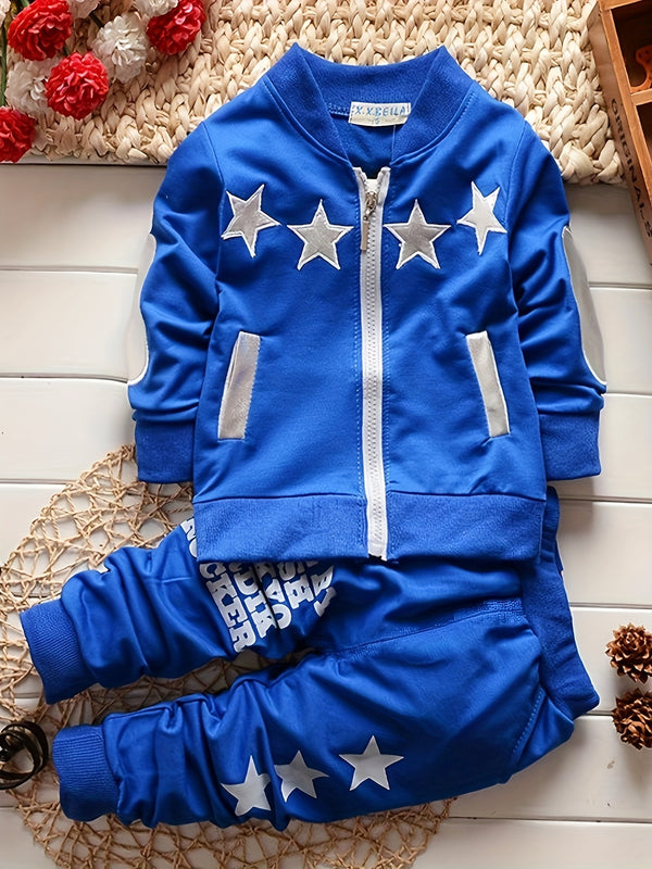 Boys Spring/Autumn Long Sleeve Outfit - Two-Piece Set with Star Print.