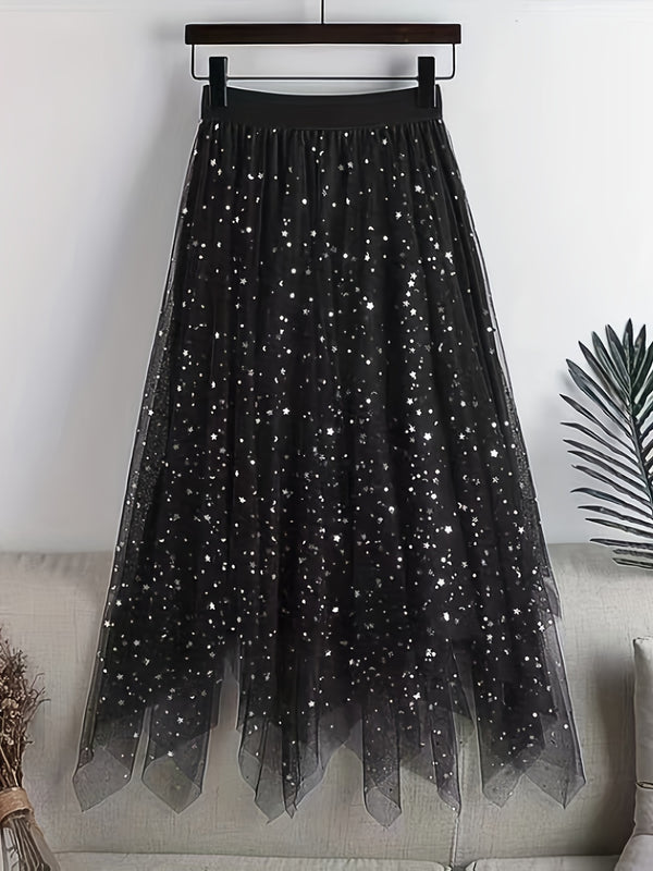 New Women's Sequin Mesh Midi Skirt, High-Waisted.