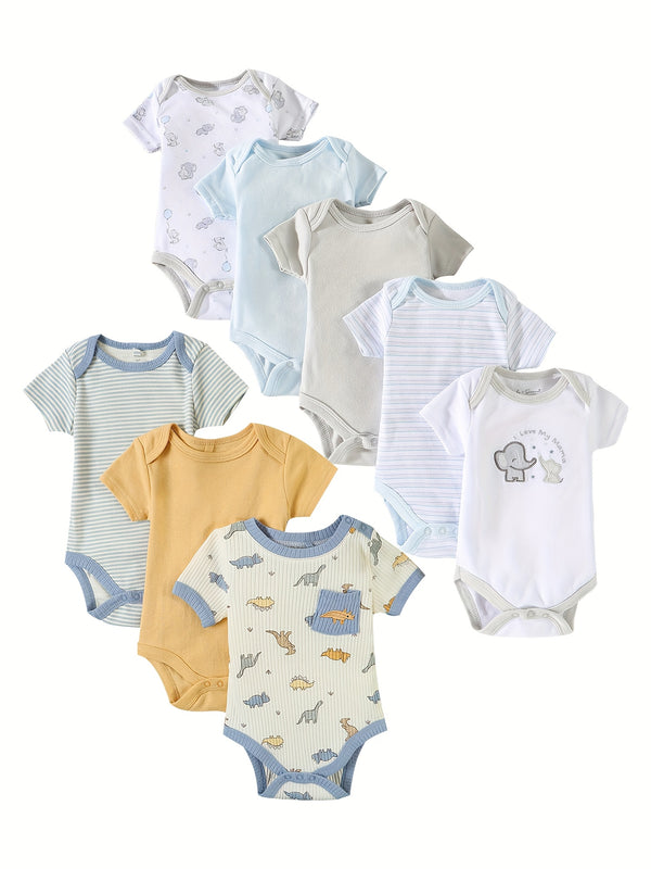 8pcs summer newborn baby boy romper set with elephant.