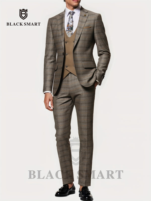 3pcs Men's Suit Set Includes Only Blazer + Vest + Trousers.