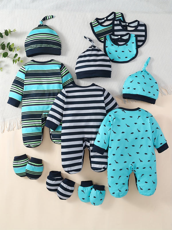 15pcs Set Long-Sleeve Footed Romper.