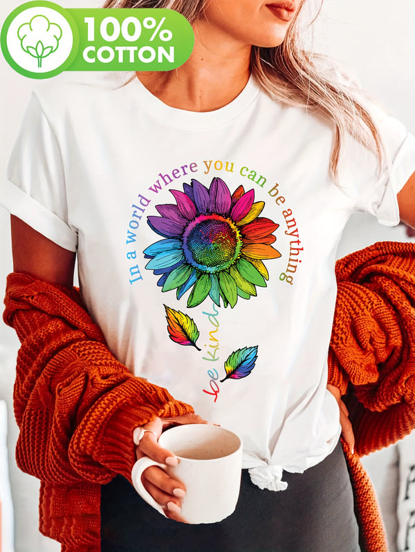 Women's Inspirational Rainbow Sunflower Graphic T-Shirt.