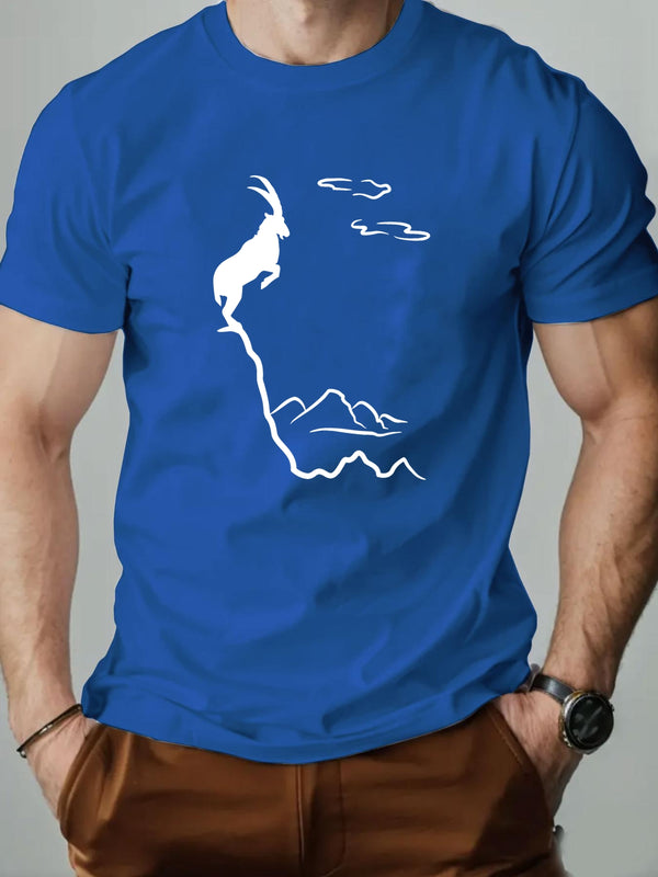 Men's Old Goat English Pattern Summer Casual Round Neck Short T-Shirt.