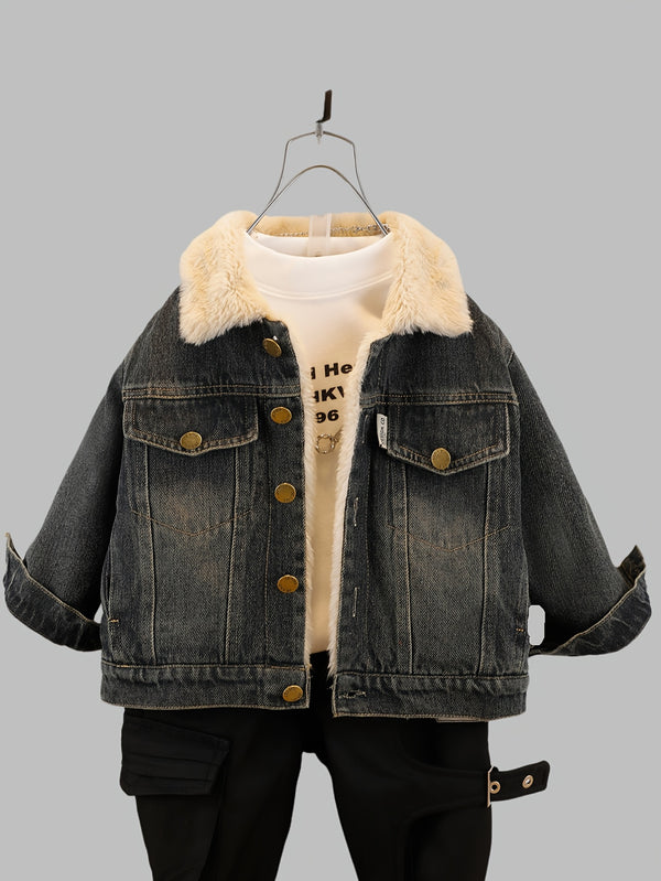 Boys and Toddlers Autumn/Winter -Lined Thickened Denim Jacket.