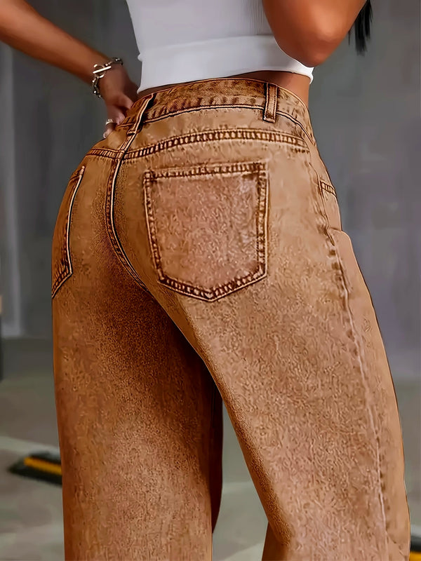 Women's Stylish And Versatile Vintage Color Distressed Straight-Leg Jeans.