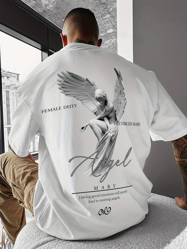 Men's Casual Street Style Angel Graphic T-Shirt.
