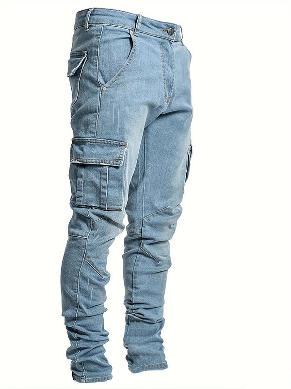 Men’s Fashionable Casual Mid-Rise Denim Work Pants.