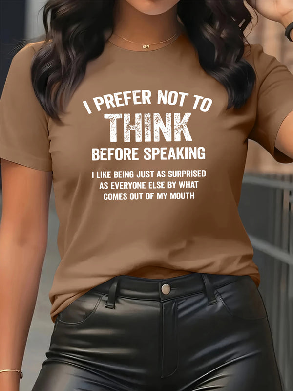 Women's Playful English Slogan Short Sleeve Round Neck T-Shirt.