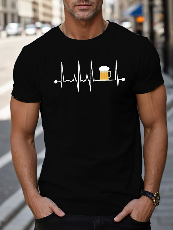 Men's T-Shirt Casual EKG Beer Graphic Tee.