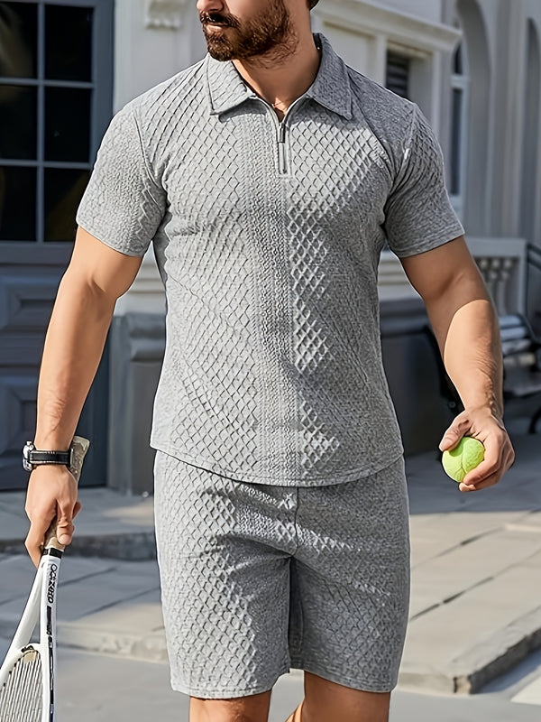 Men'S Jacquard Polo Shirt Set with Short Sleeves And Shorts for Summer.