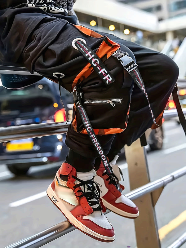Men's Trendy Streetwear Cargo Pants with Alphabet Pattern.