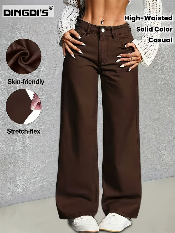 Women’s New Stretch Wide-leg Coffee-colored Jeans.