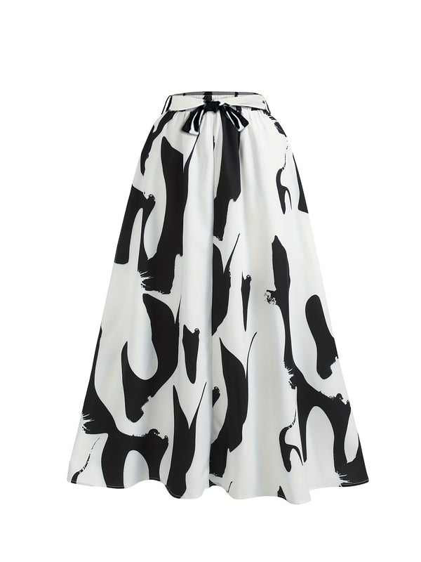 Women's Printed Chiffon High-Waist A-Line Skirt with Fashionable Tank Top.
