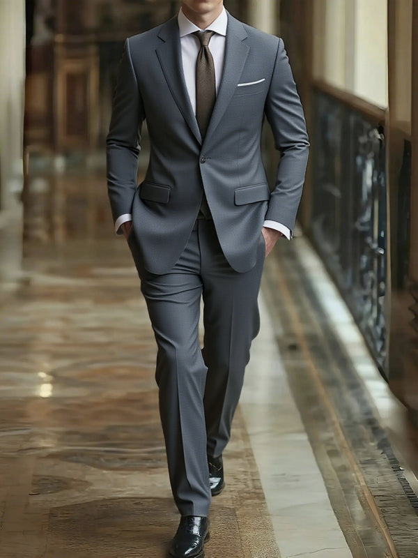 2pcs Men's Slim-Fit Black Suit Set.