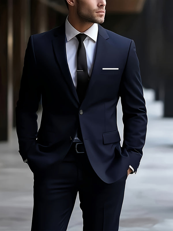 Men's Business Solid Color Classic Elegant Two-Piece Suit.